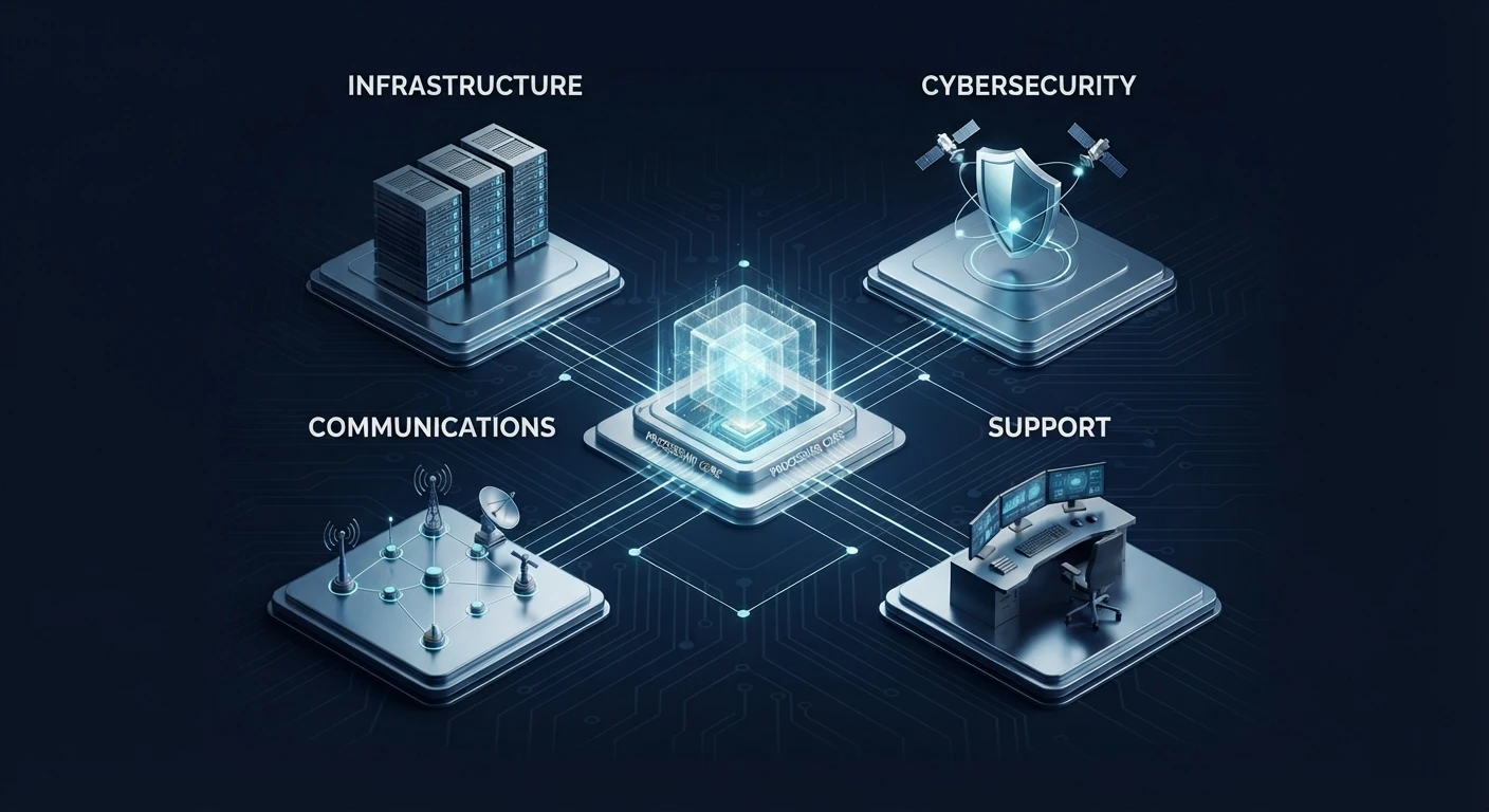 Infraestructura tecnológica integrada: servidores, redes y conectividad funcionando como un solo ecosistema.